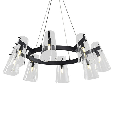 Люстра светодиодная с прозрачными плафонами из акрила и стали Glass Cylinder Black