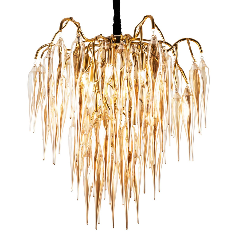 Люстра со стеклянными подвесками янтарного цвета Ambre Glass Chandelier 70