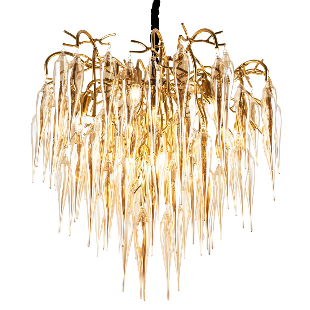 Люстра со стеклянными подвесками янтарного цвета Ambre Glass Chandelier 80