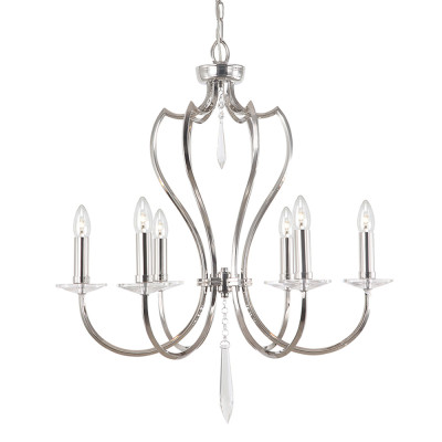 Люстра цвета никель с 6-ю лампами и стеклянными подвесками Elstead Lighting