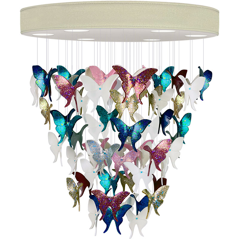 Люстра Цветные Бабочки Жемчужно-серая база Night Butterflies Chandelier Multi Color