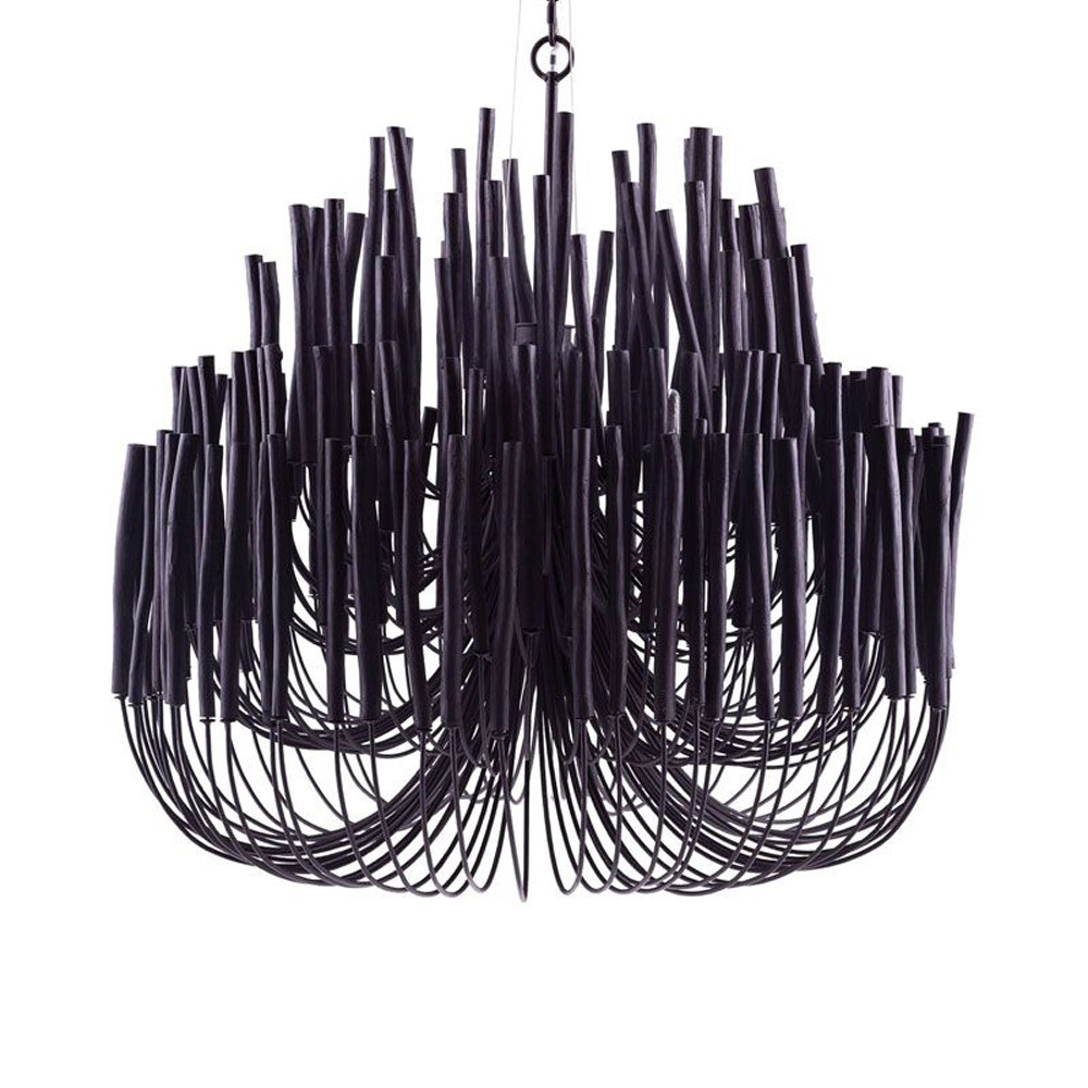 Люстра черная с несколькими ярусами деревянных палочек Bright Wooden Chandelier