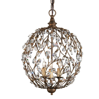 Люстра шарообразная с декором в виде прозрачных граненных листьев на ветках Bronze Crystal Branches