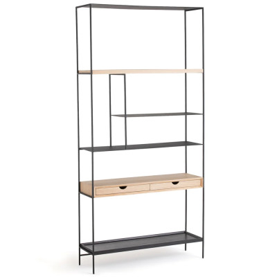 Металлический стеллаж с деревянными полками и ящиками Menzie Metal Wood Rack