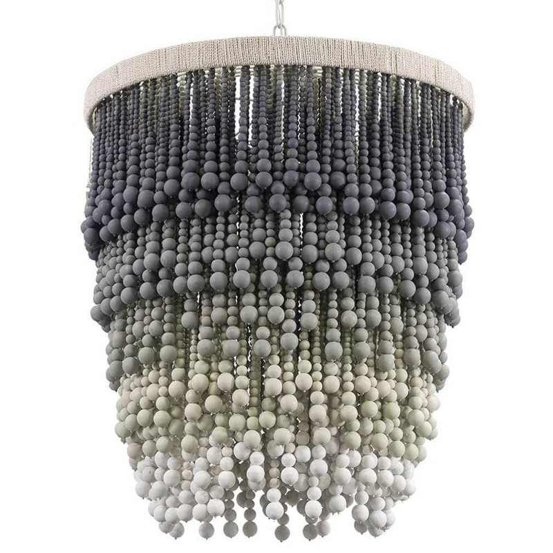 Многоярусная люстра украшенная круглыми бусинами Wooden Chandelier Grey Green White