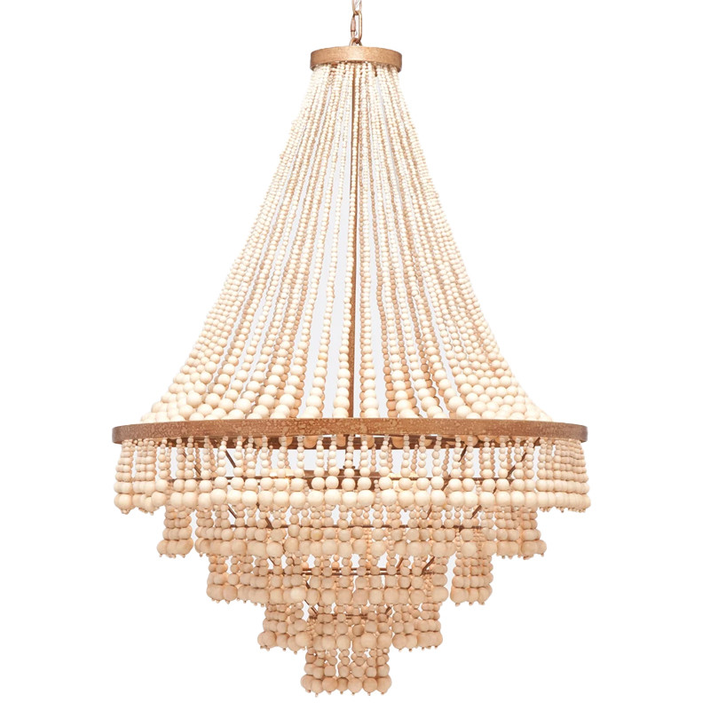 Многоярусная люстра украшенная круглыми деревянными бусами Wooden Beads Chandelier L