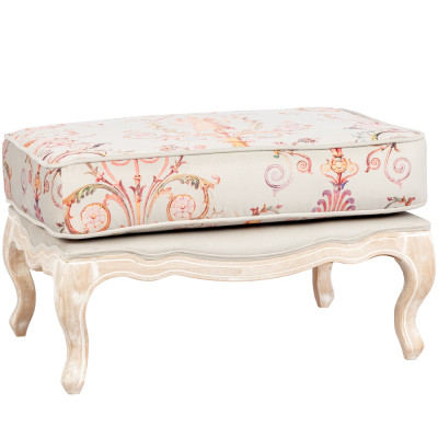Мягкая банкетка из массива бука серая с растительным орнаментом Raffael Grey Floral Banquette
