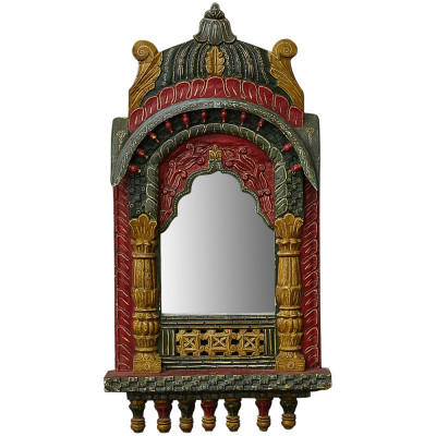 Настенное зеркало в резной раме из тропического дерева Carved Wood Mirror Colorful