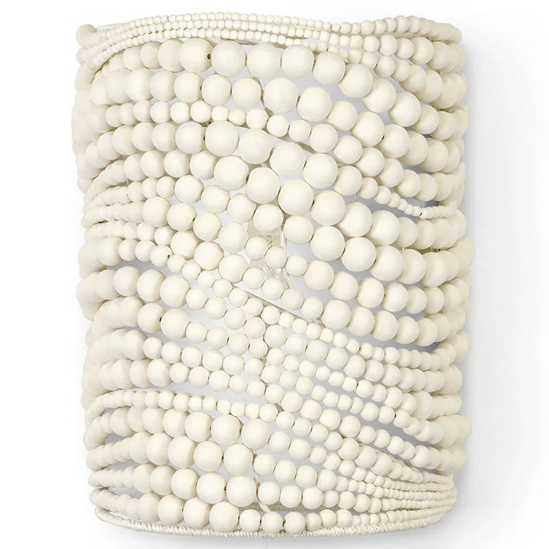 Настенный бра декорированный деревянными белыми круглыми бусинами White Wooden Beads Wall Lamp
