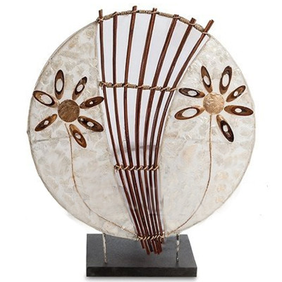 Настольная лампа из перламутра и дерева на подставке Indonesian Shell Flower