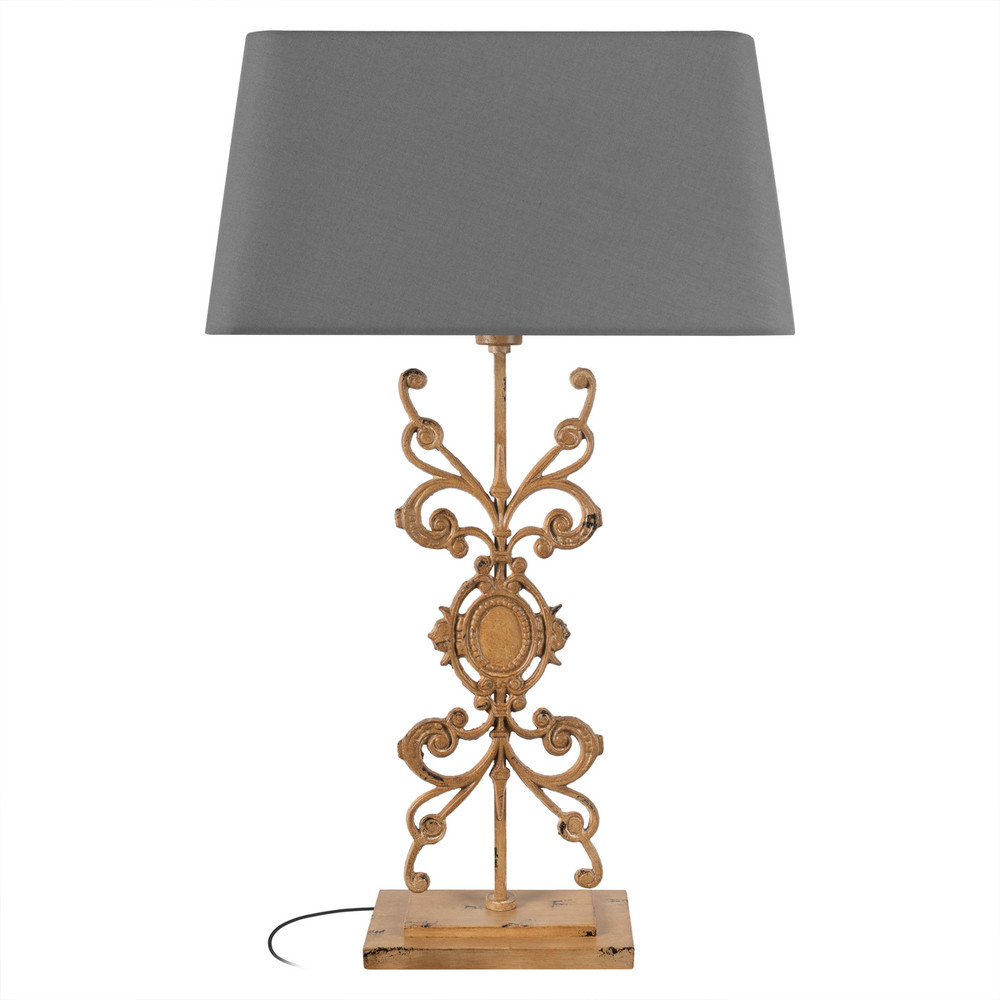 Настольная лампа на ажурном чугунном основании с серым абажуром Openwork Lamp