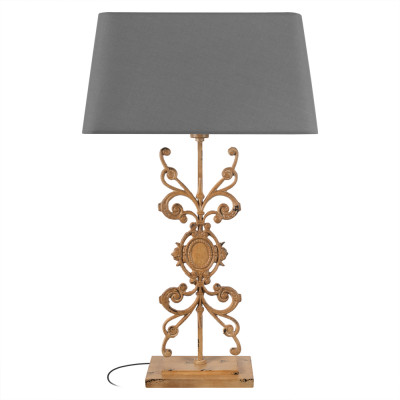 Настольная лампа на ажурном чугунном основании с серым абажуром Openwork Lamp