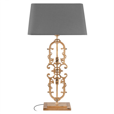 Настольная лампа на ажурном чугунном основании с тканевым серым абажуром Openwork Lamp