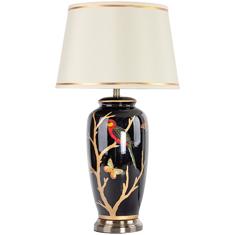 Настольная лампа с абажуром Bird on Golden Branches Black Lampshade