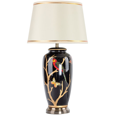 Настольная лампа с абажуром Bird on Golden Branches Black Lampshade