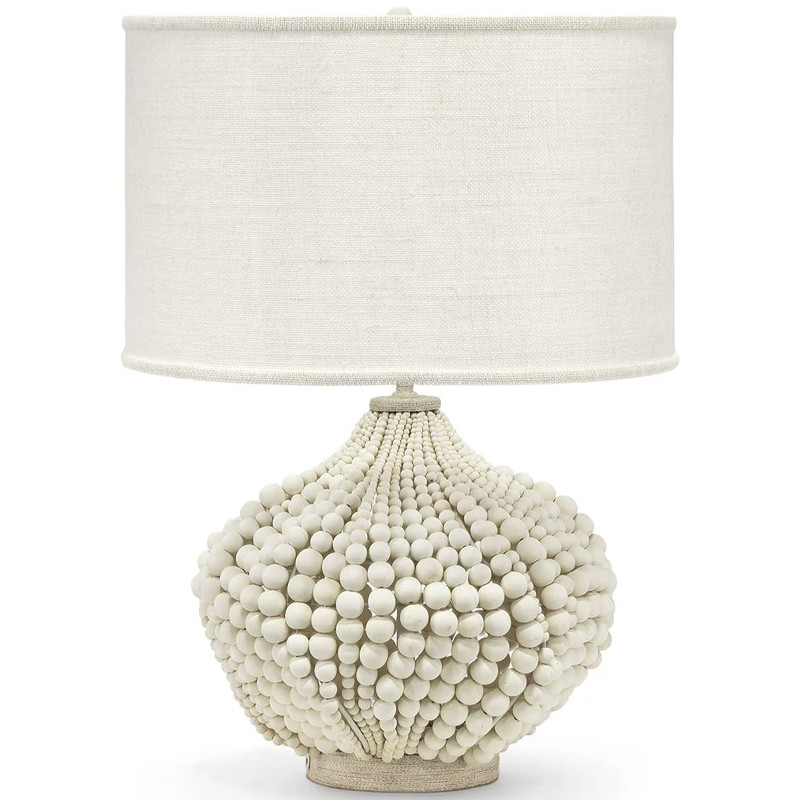 Настольная лампа с абажуром и каркасом из белых деревянных бусин White Wooden Beads Table Lampshade