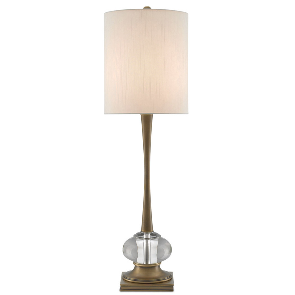 Настольная лампа с хрустальным шаром на корпусе и высоким тканевым абажуром Prism Rod