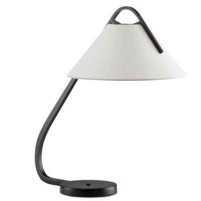 Настольная лампа с черным каркасом и белым тканевым абажуром в форме конуса Stylish Solution