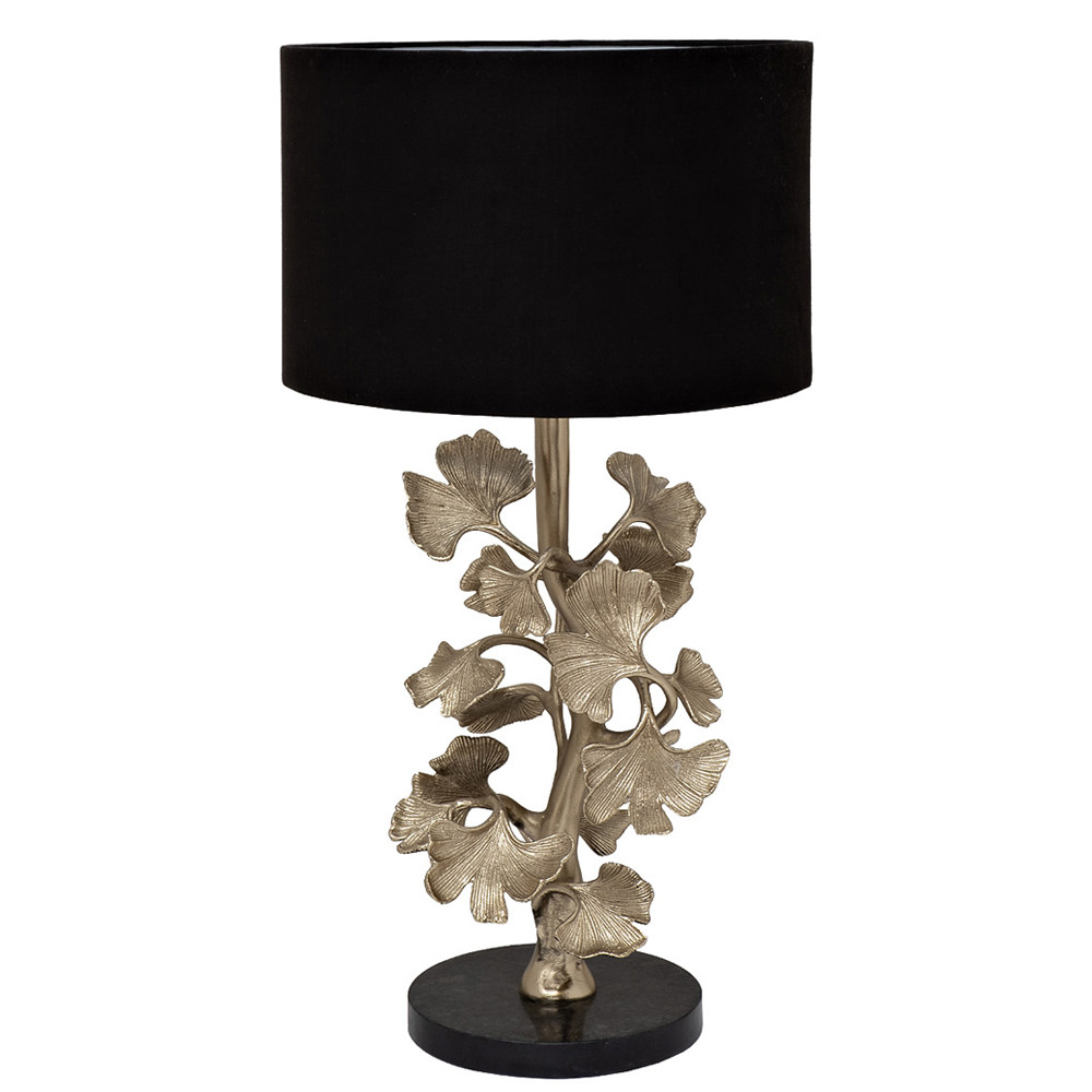 Настольная лампа с черным тканевым абажуром на основании в виде листьев Golden Leaves