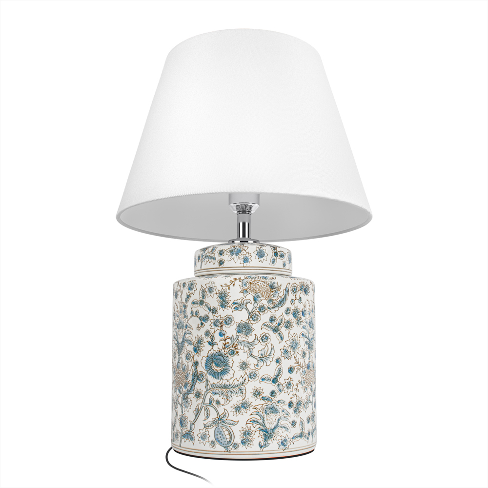 Настольная лампа цилиндрическая с цветочной росписью Lamp Flower Painting