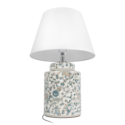 Настольная лампа цилиндрическая с цветочной росписью Lamp Flower Painting