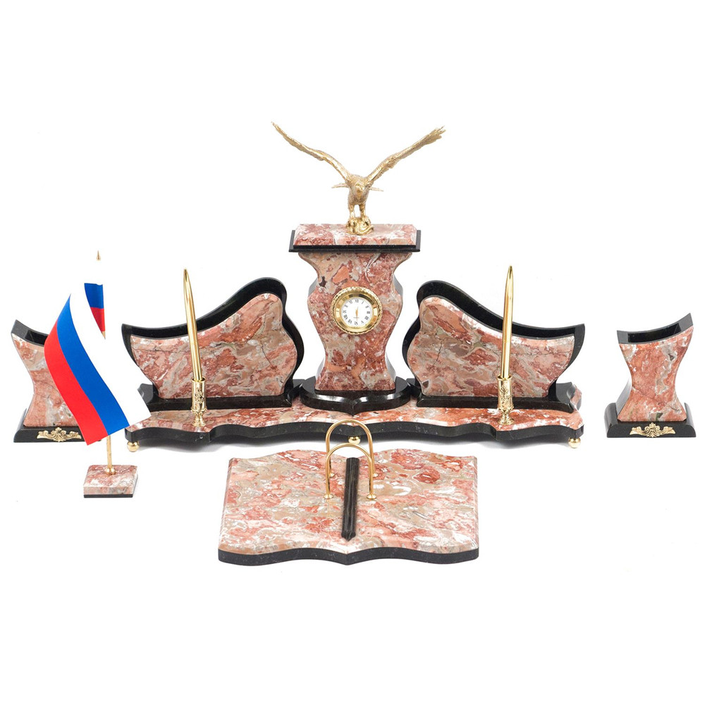 Настольный письменный набор из креноида с часами и декором в виде орла Marble Accessory