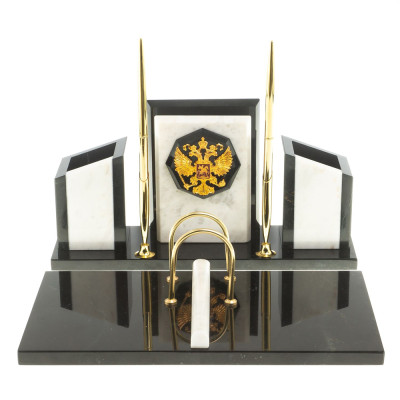 Настольный письменный набор из мрамора и змеевика с гербом России Marble Accessory