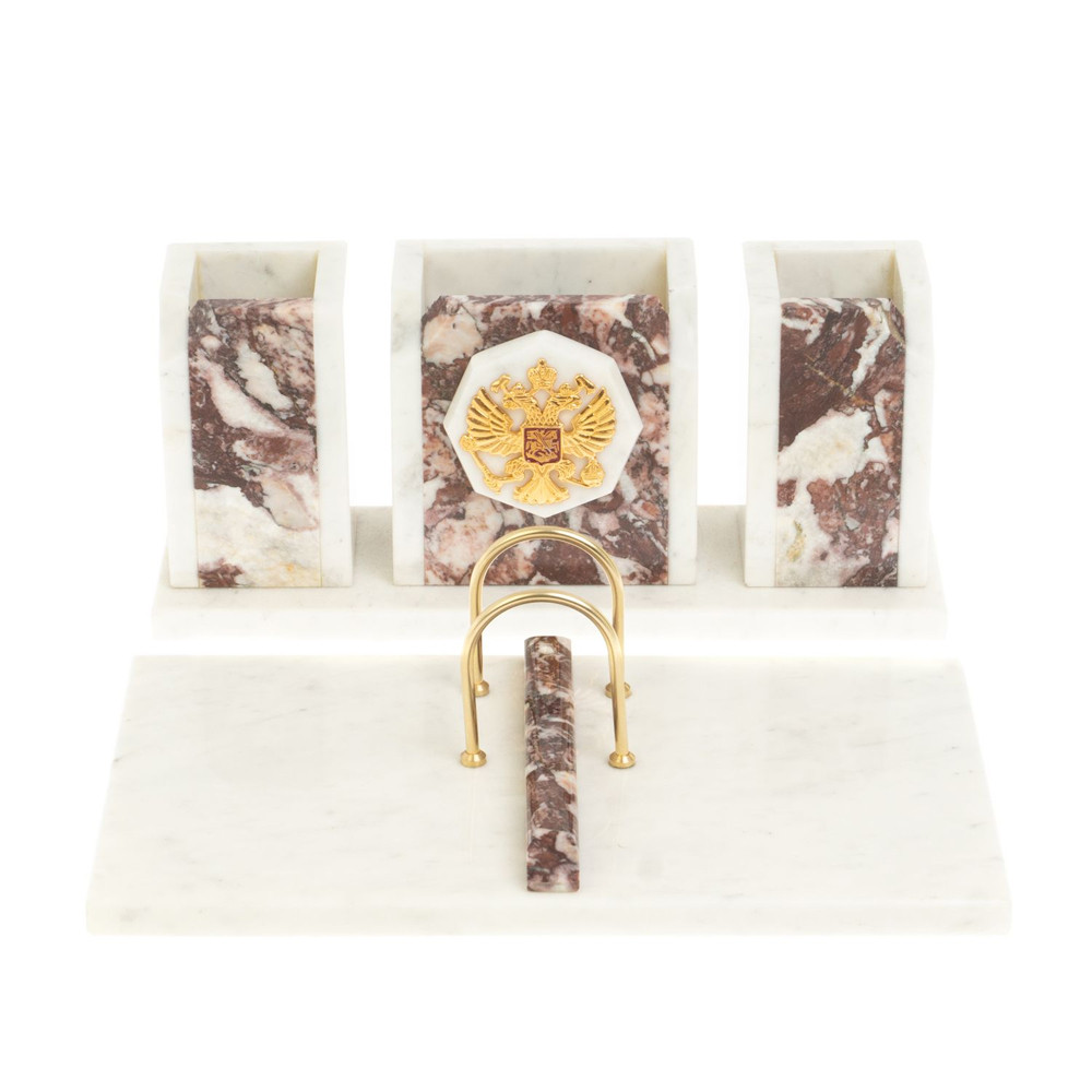 Настольный письменный набор из мрамора и креноида с гербом России Marble Accessory