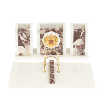 Настольный письменный набор из мрамора и креноида с гербом России Marble Accessory
