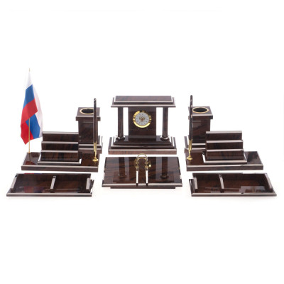 Настольный письменный набор из природного камня обсидиана Team leader