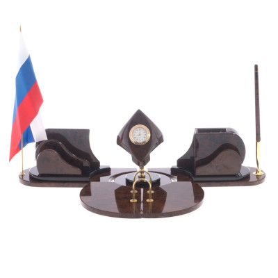 Настольный письменный набор из природного камня обсидиана коричневого Team leader