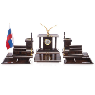 Настольный письменный набор из природного камня обсидиана с декором в виде орла Golden Eagle