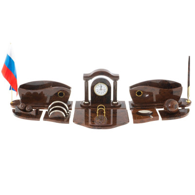 Настольный письменный набор с часами из природного камня обсидиана Competent Leader