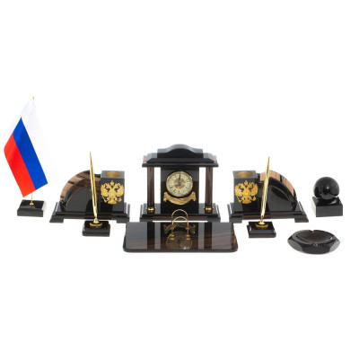 Настольный письменный набор с часами из природного камня обсидиана National Еmblem
