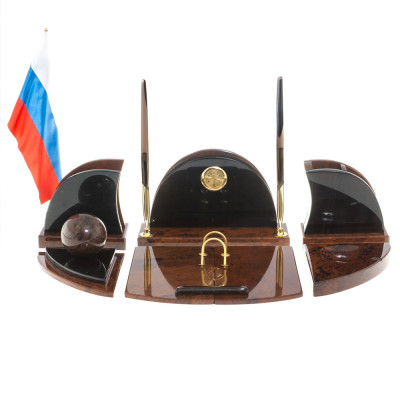 Настольный письменный набор с часами из природного камня обсидиана Oval Office