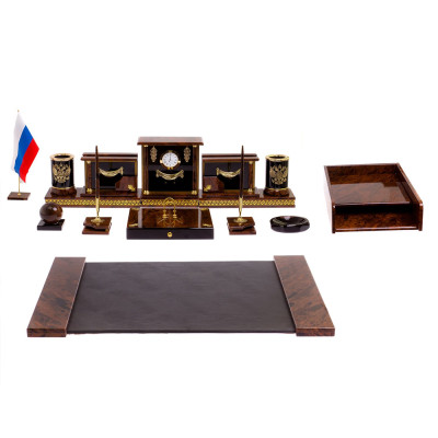 Настольный письменный набор с часами из природного камня обсидиана Royal Set