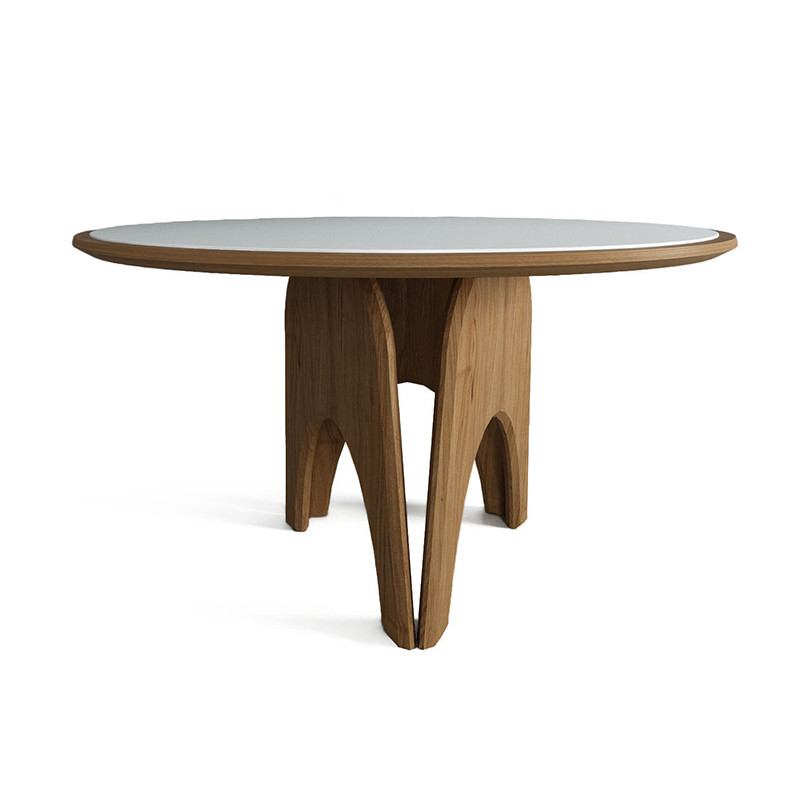 Обеденный круглый стол из дерева со столешницей из камня Pelican Dinner Table