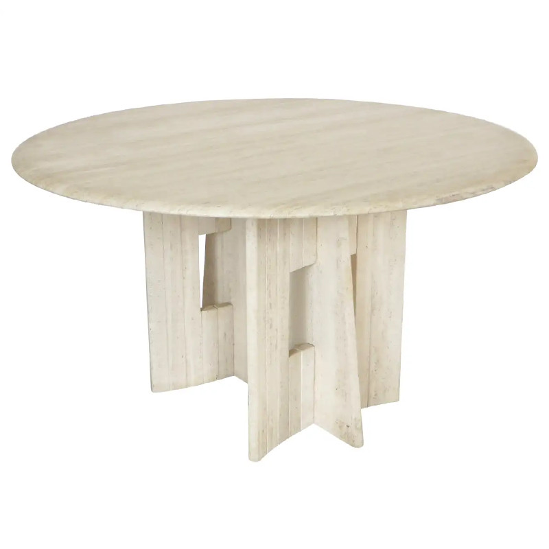 Обеденный стол Travertine Marble Dining Table Round with Sculptural Architectural Base