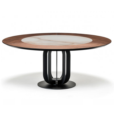 Обеденный стол круглый на чёрном фигурном основании Bosnia dinning table