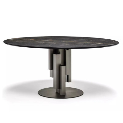 Обеденный стол круглый с геометрическим трёхмерным основанием Skyline Keramik Round