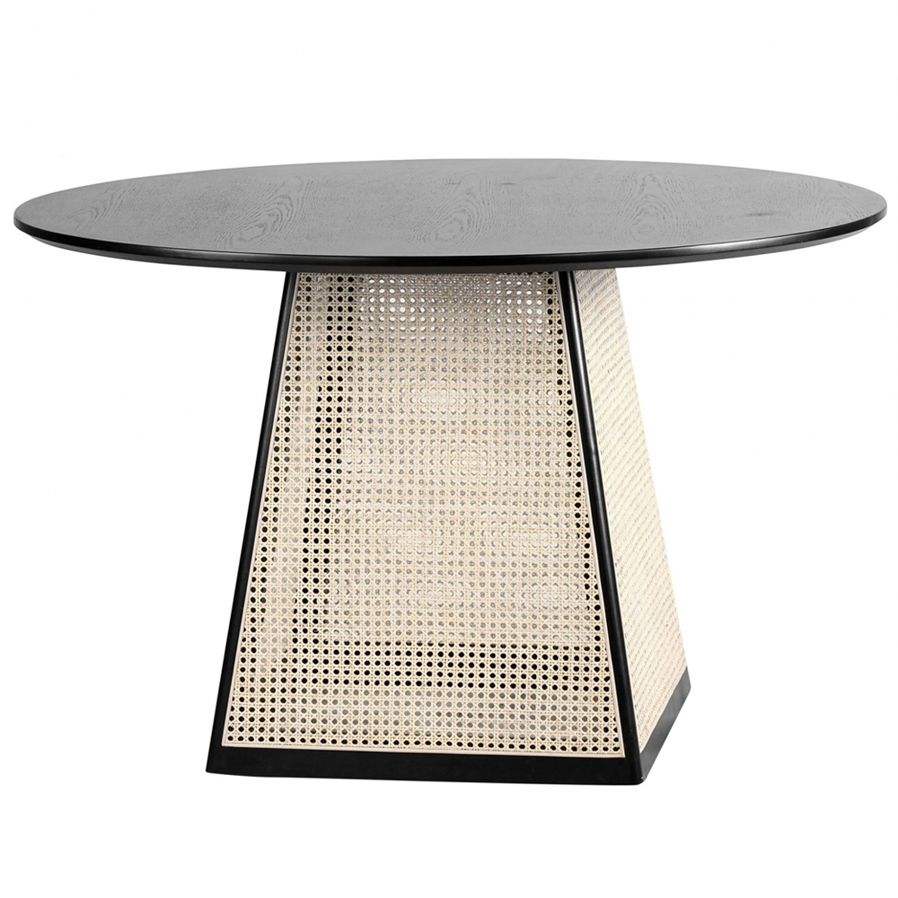 Обеденный стол с круглой чёрной столешницей и плетёным основанием Savanna Round Table
