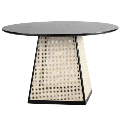 Обеденный стол с круглой чёрной столешницей и плетёным основанием Savanna Round Table