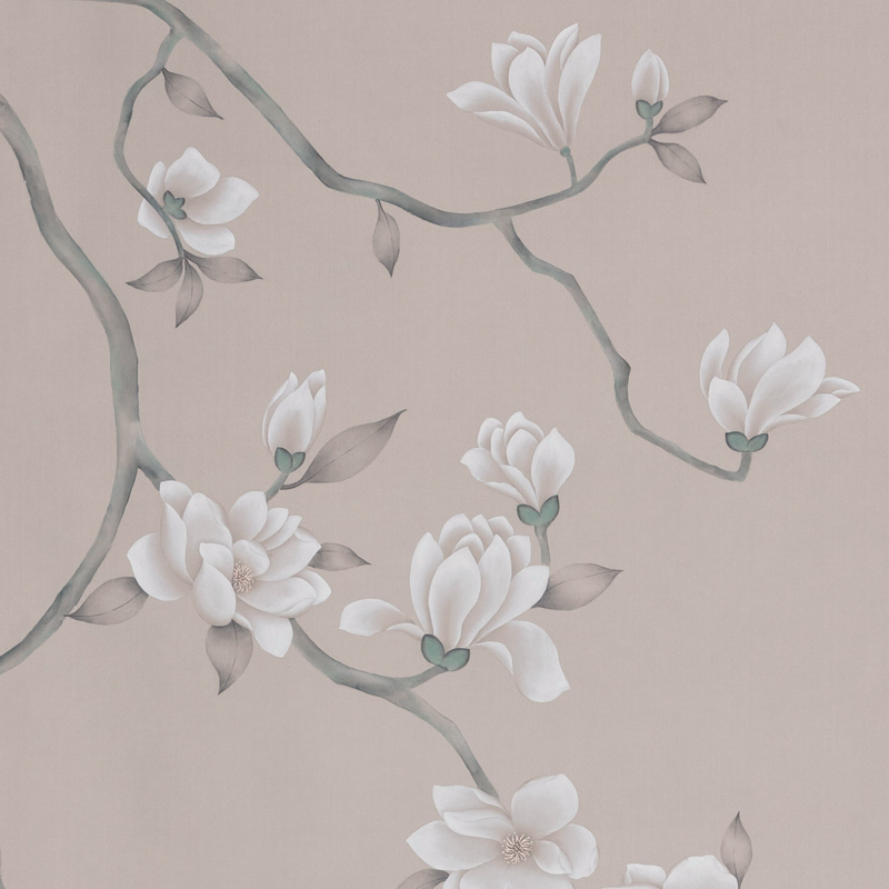 Обои Magnolia Canopy Original colourway on Almost Mauve dyed silk with embroidery