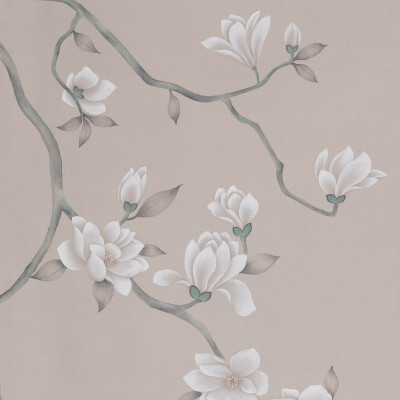 Обои Magnolia Canopy Original colourway on Almost Mauve dyed silk with embroidery