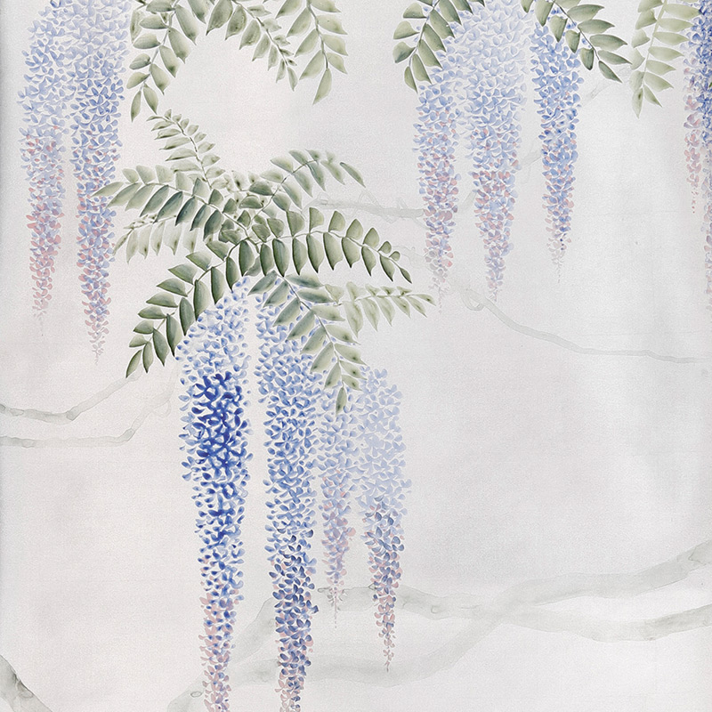 Обои в Японском стиле Wisteria Colourway SC-97 on Sterling Silver gilded silk