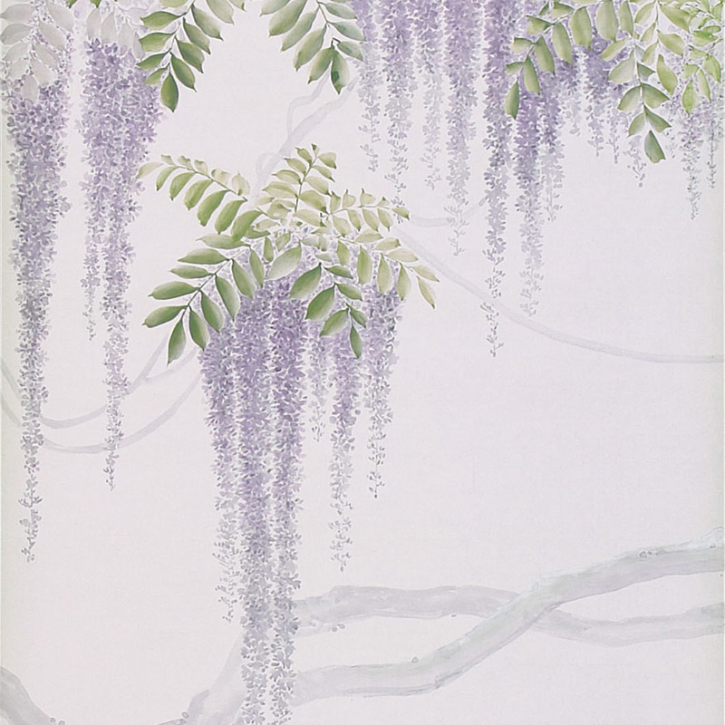 Обои в японском стиле Wisteria Lavender on Lilac Mica metallic Xuan paper