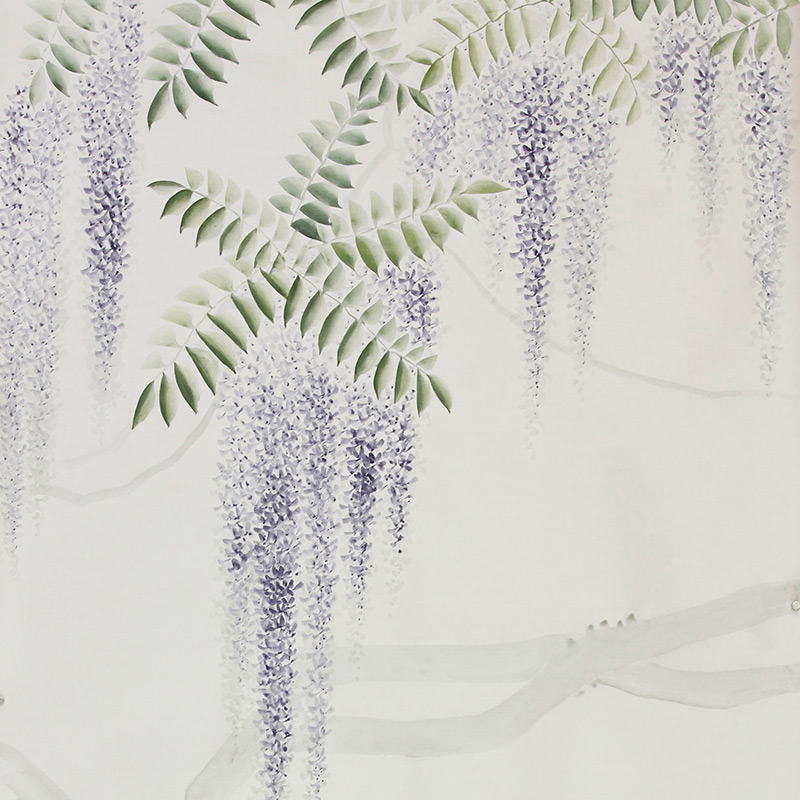 Обои в японском стиле Wisteria Lavender on Natural Mica metallic silk