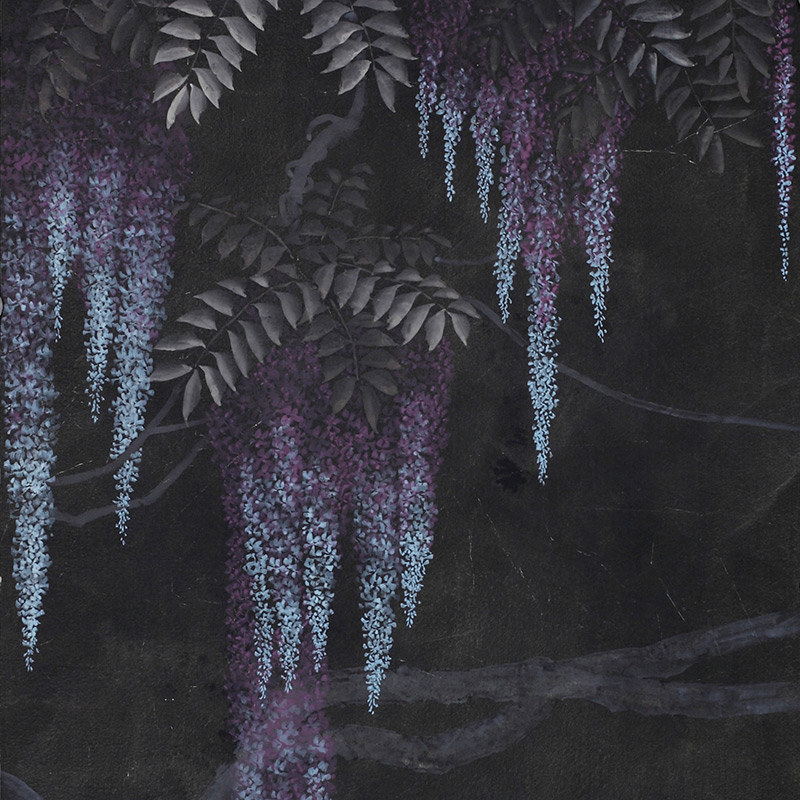 Обои в японском стиле Wisteria Original colourway on Edo Night painted Xuan paper