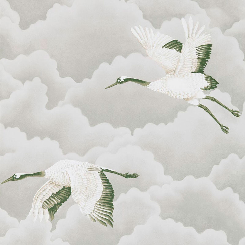 Обои в Японском стиле ручная роспись Cranes In Flight Platinum