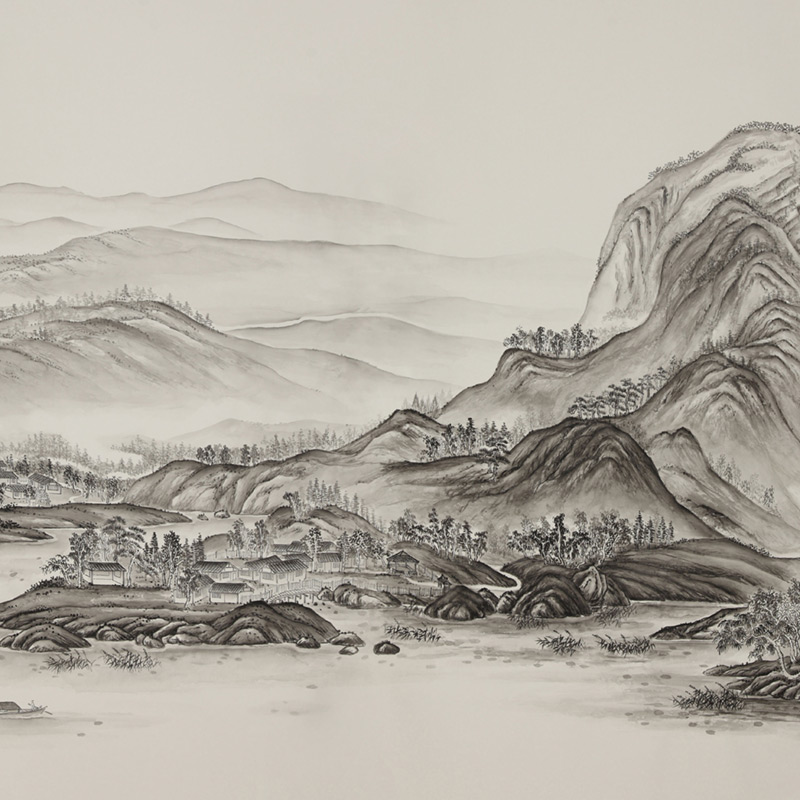 Обои ручная роспись A Thousand Li of Rivers and Mountains Special Colourway on Bleached White dyed silk